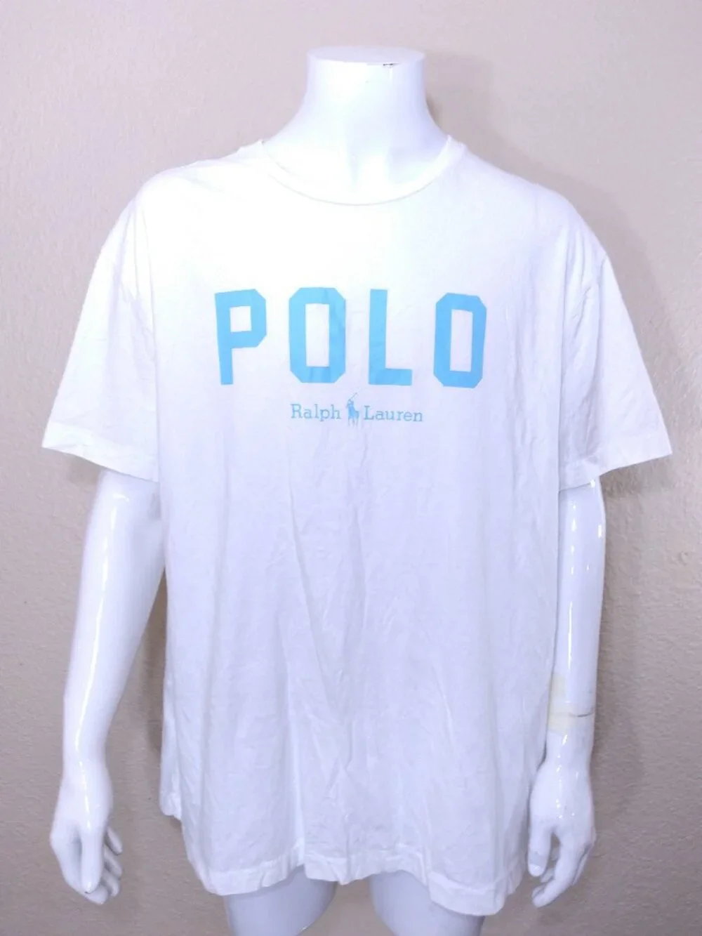 POLO RALPH LAUREN T Shirt XL WHITE Blue Pony SPELLOUT Athletic Dept MENS RL SS